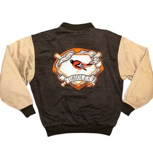 Starter Baltimore Orioles Varsity Bomber Jacket Mens XL BlackTan Vintage MLB